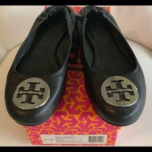 Tory Burch - Black Flats - Silver Emblem size 8